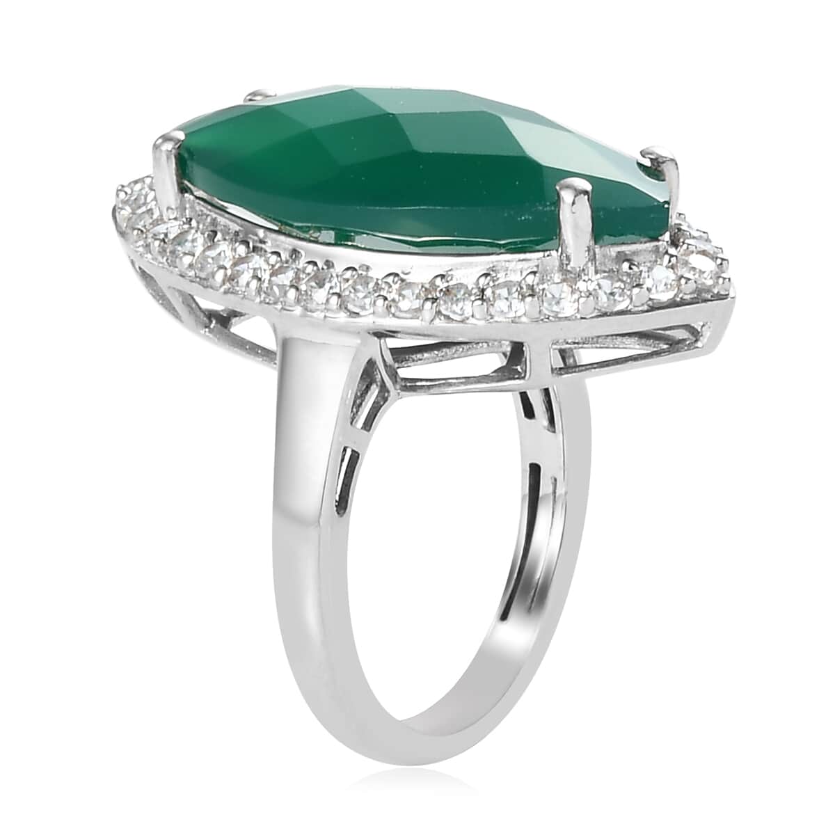 Checkerboard Cut Verde Onyx and Natural White Zircon Ring in Platinum Over Sterling Silver (Size 9.0) 10.25 ctw image number 3