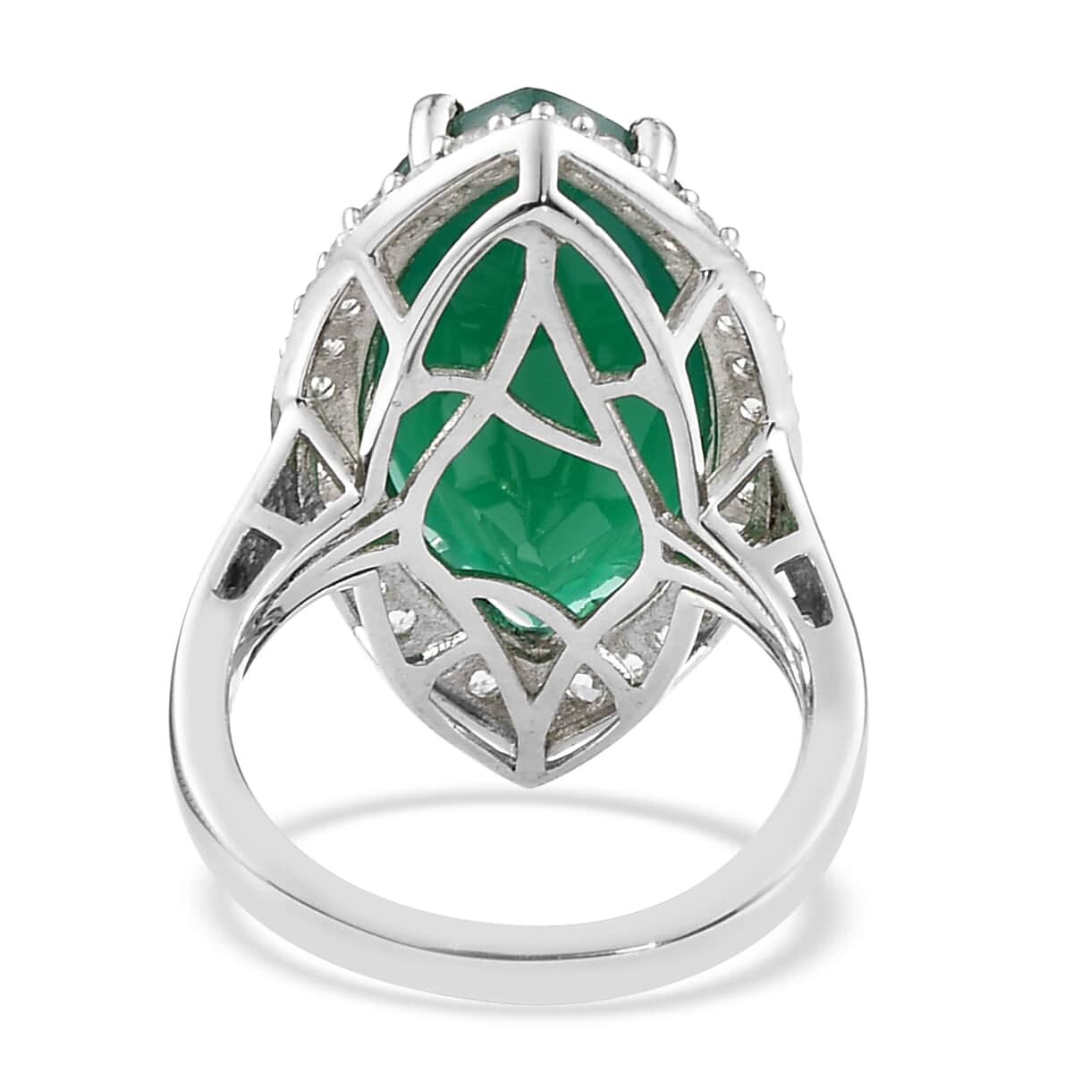 Checkerboard Cut Verde Onyx and Natural White Zircon Ring in Platinum Over Sterling Silver (Size 9.0) 10.25 ctw image number 4