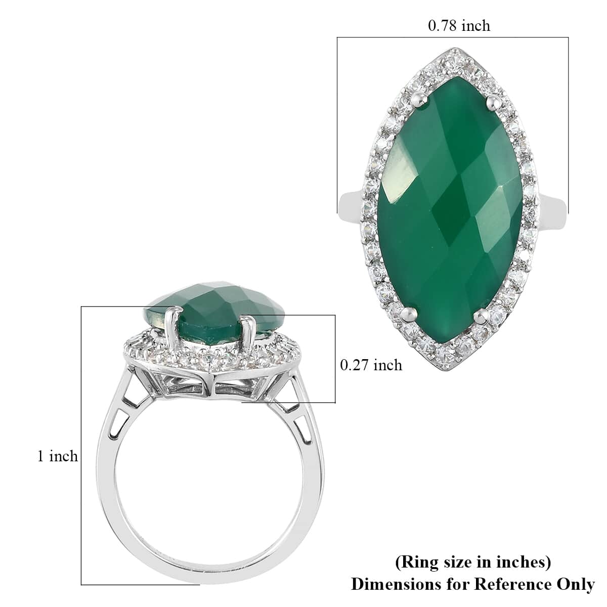 Checkerboard Cut Verde Onyx and Natural White Zircon Ring in Platinum Over Sterling Silver (Size 9.0) 10.25 ctw image number 5