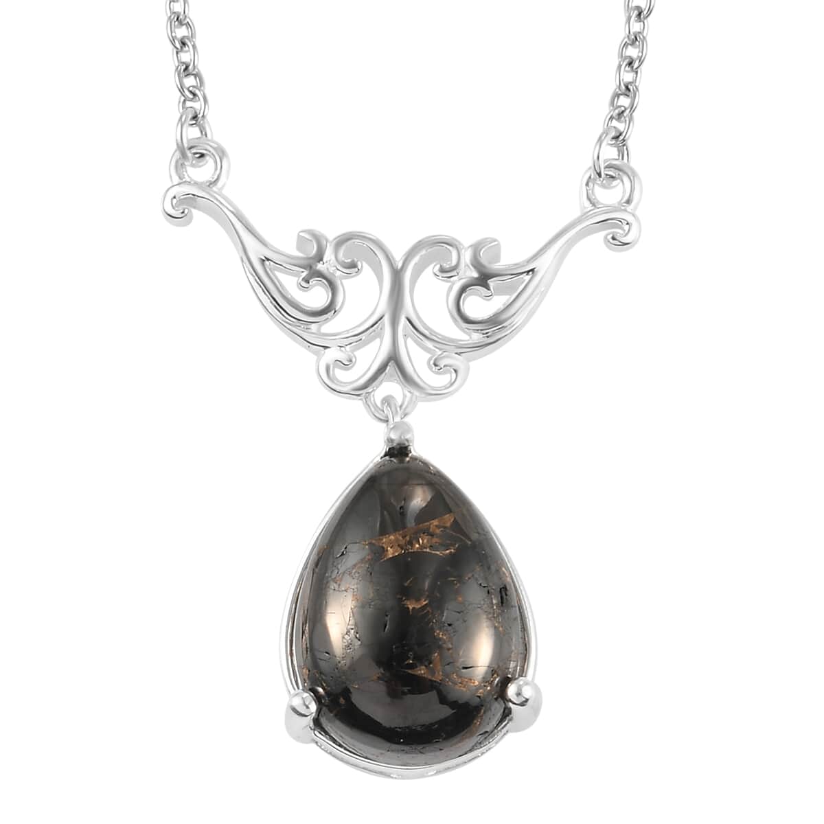 Matrix Silver Shungite Drop Necklace 18 Inches in Sterling Silver 3.90 ctw image number 0