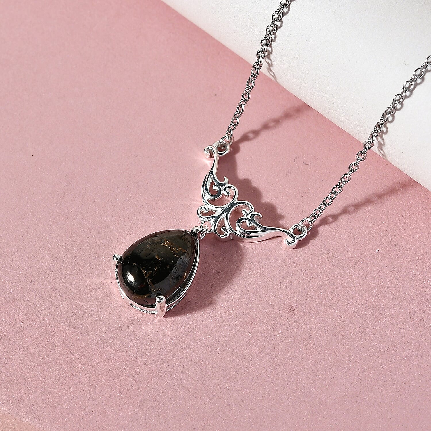 Matrix Silver Shungite Drop Necklace 18 Inches in Sterling Silver 3.90 ctw