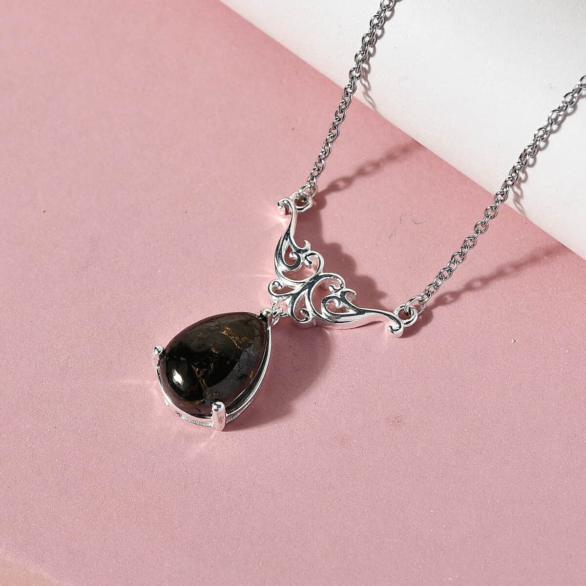 Matrix Silver Shungite Drop Necklace 18 Inches in Sterling Silver 3.90 ctw image number 1