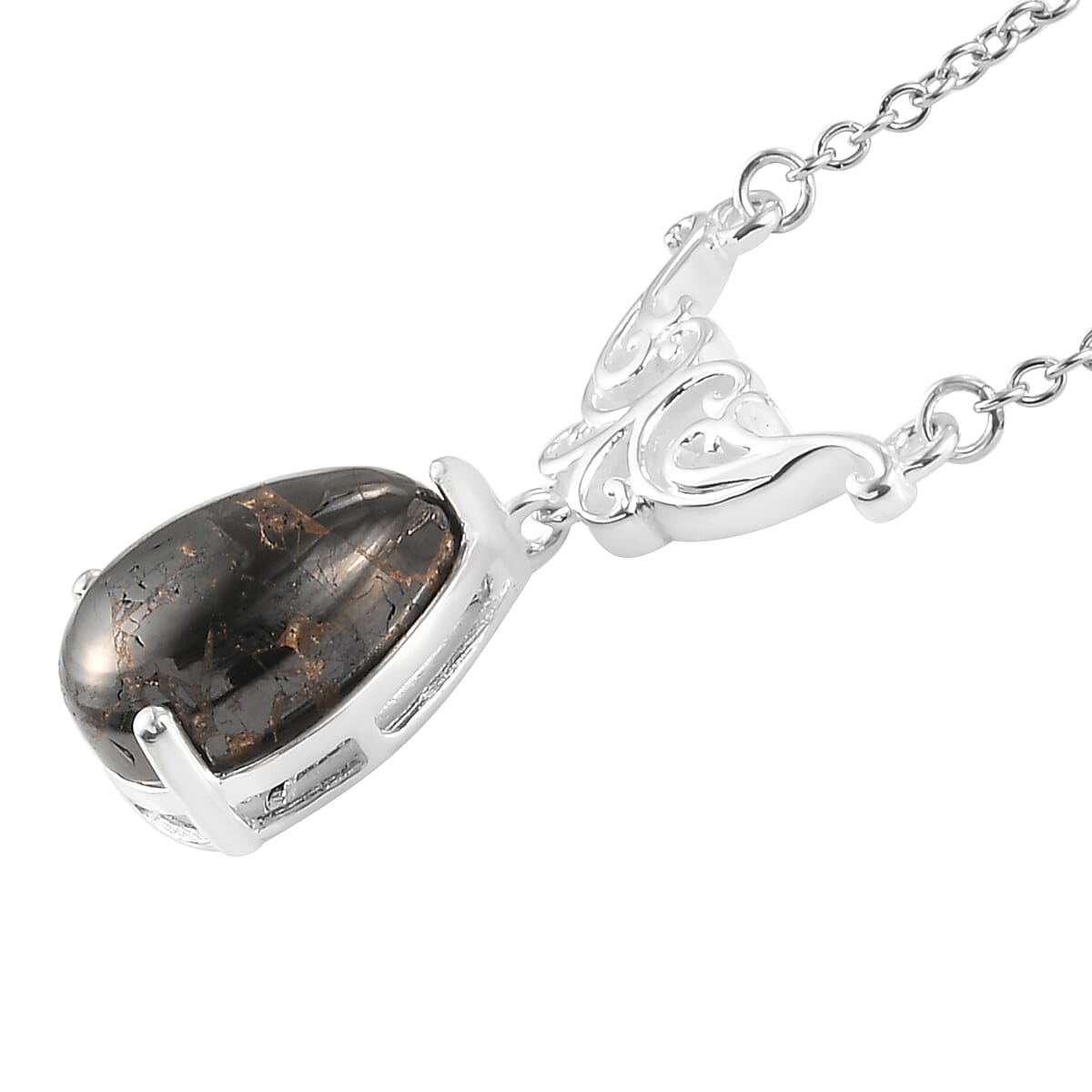Matrix Silver Shungite Drop Necklace 18 Inches in Sterling Silver 3.90 ctw