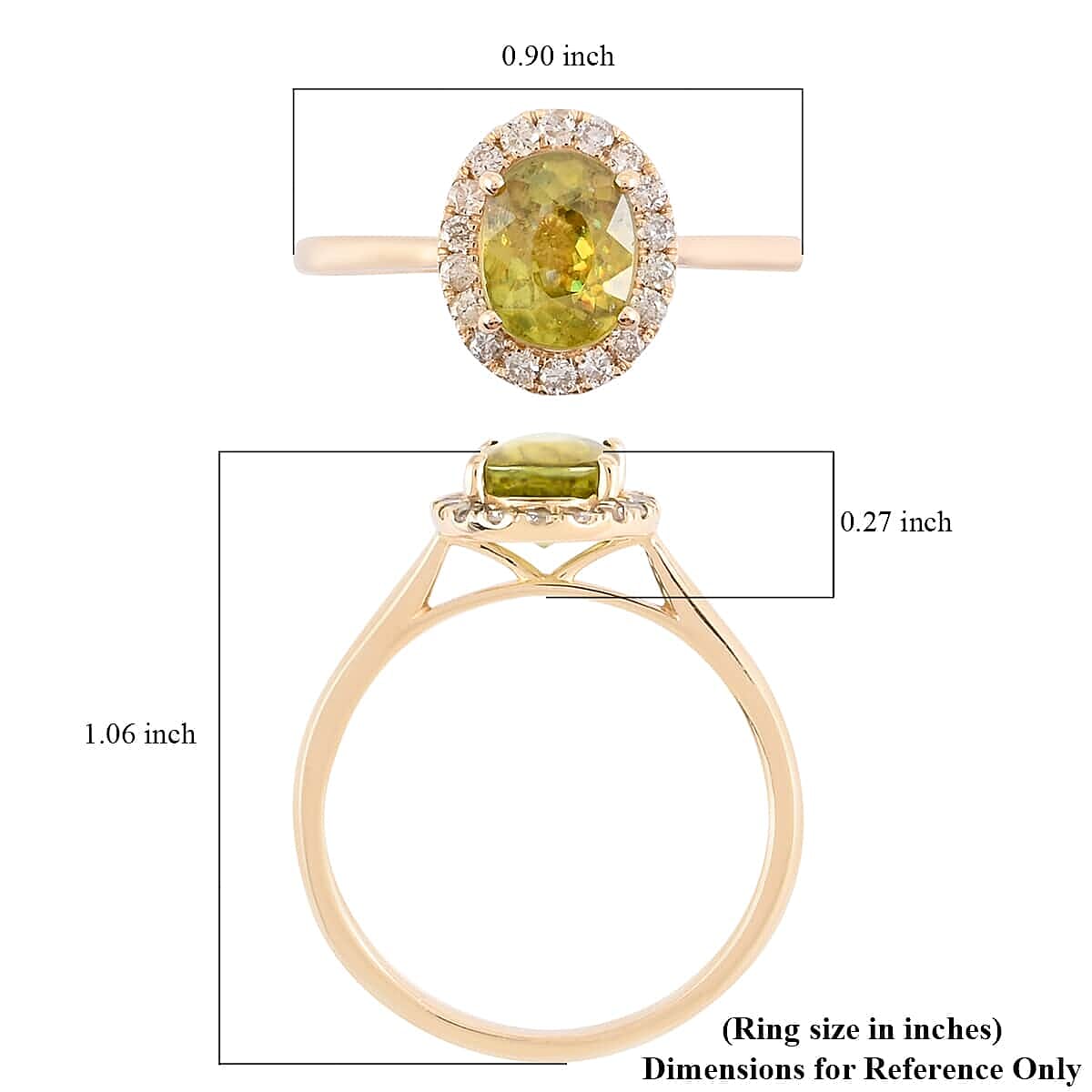 Certified & Appraised Luxoro AAA Sava Sphene and G-H I2 Diamond 1.80 ctw Halo Ring in 14K Yellow Gold (Size 10.0) 