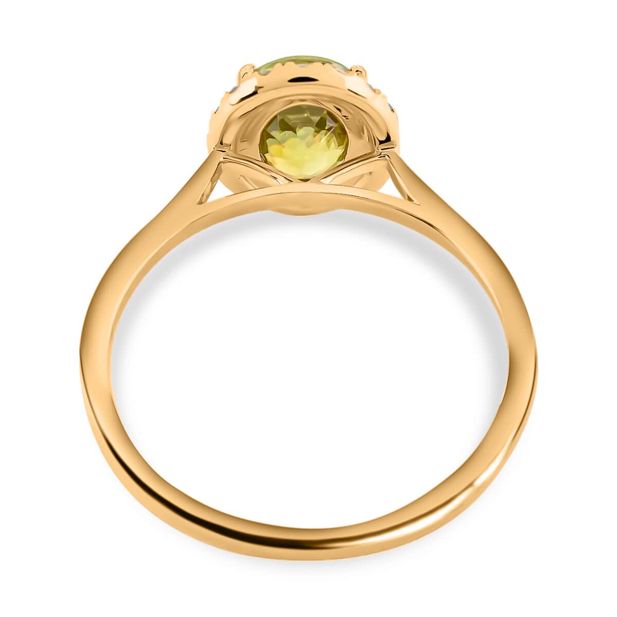 Certified & Appraised Luxoro AAA Sava Sphene and G-H I2 Diamond 1.80 ctw Halo Ring in 14K Yellow Gold (Size 6.0)  image number 4