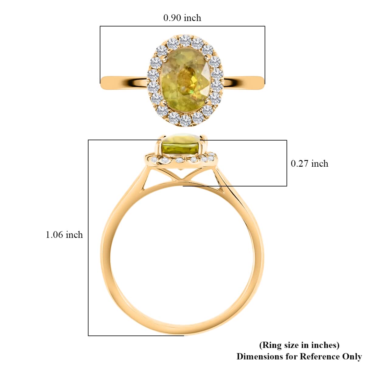 Certified & Appraised Luxoro AAA Sava Sphene and G-H I2 Diamond 1.80 ctw Halo Ring in 14K Yellow Gold (Size 6.0)  image number 5