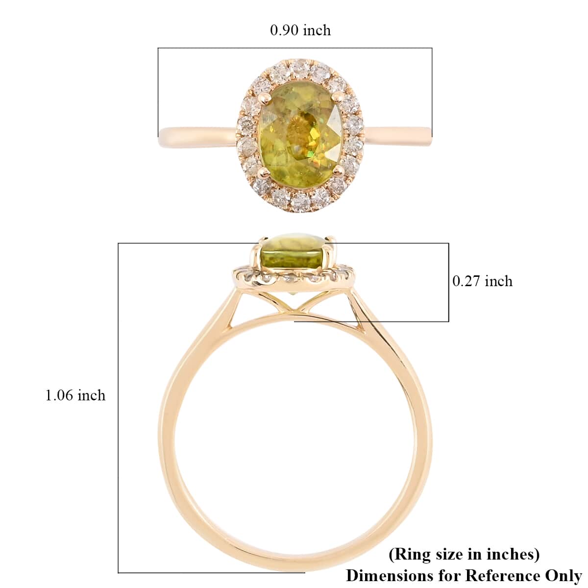 Certified & Appraised Luxoro 14K Yellow Gold AAA Sava Sphene and G-H I2 Diamond Halo Ring (Size 7.0) 2.20 Grams 1.80 ctw image number 5