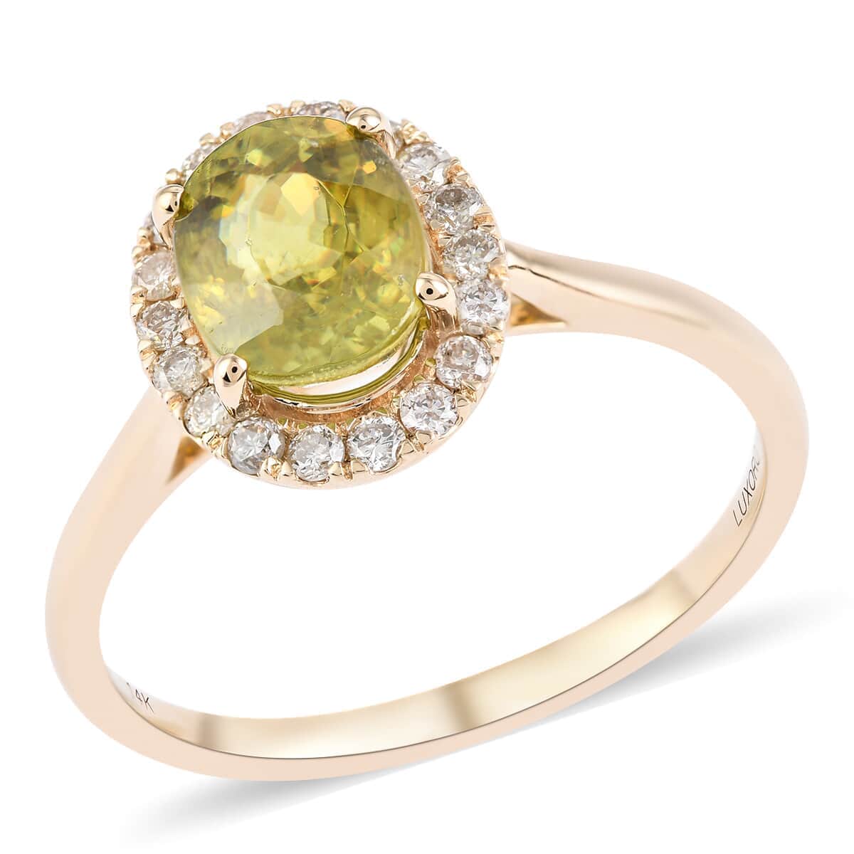 Luxoro 14K Yellow Gold AAA Sava Sphene and G-H I2 Diamond Halo Ring (Size 8.0) 1.80 ctw image number 0