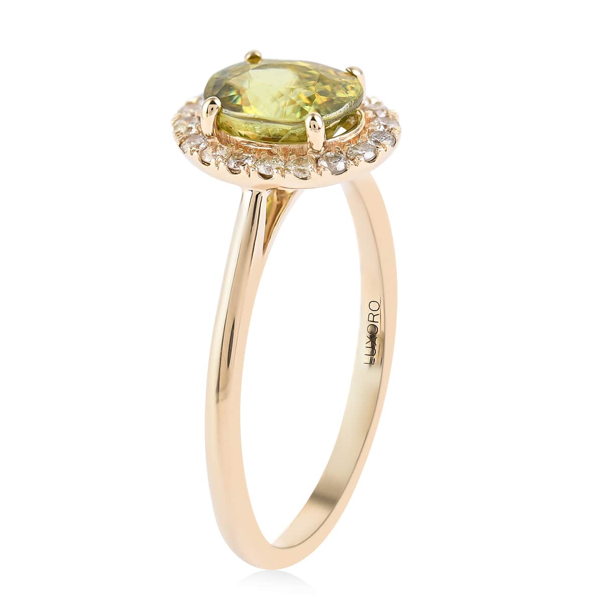 Luxoro 14K Yellow Gold AAA Sava Sphene and G-H I2 Diamond Halo Ring (Size 8.0) 1.80 ctw image number 3
