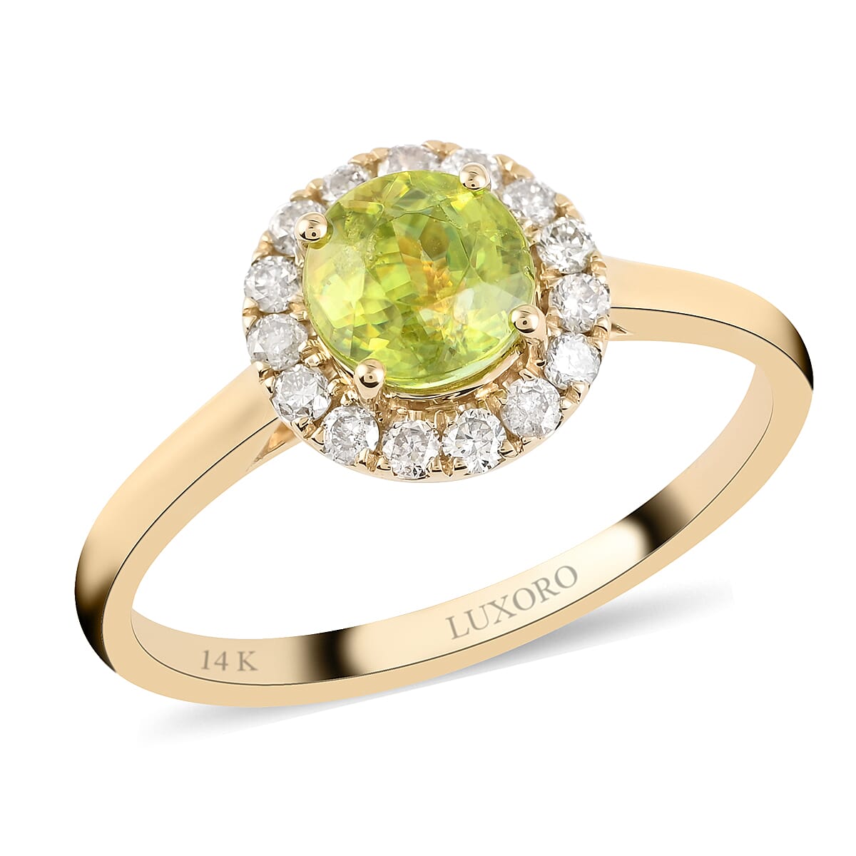 Luxoro 14K Yellow Gold AAA Sava Sphene and G-H I2 Diamond Halo Ring (Size 10.0) 1.30 ctw image number 0