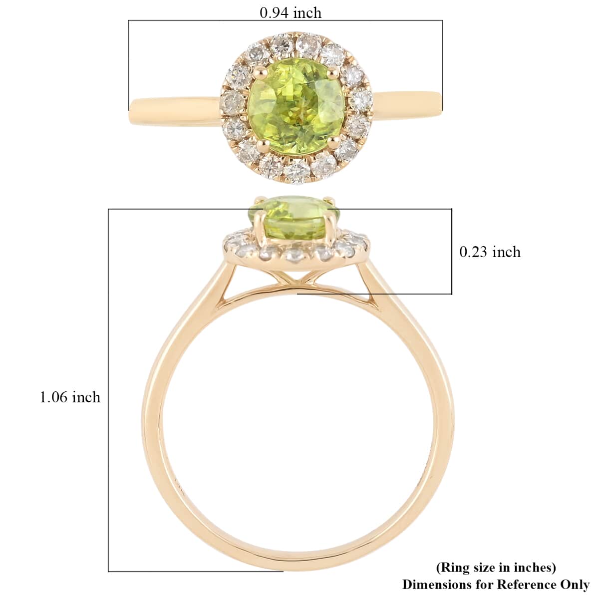 Luxoro 14K Yellow Gold AAA Sava Sphene and G-H I2 Diamond Halo Ring (Size 10.0) 1.30 ctw image number 4