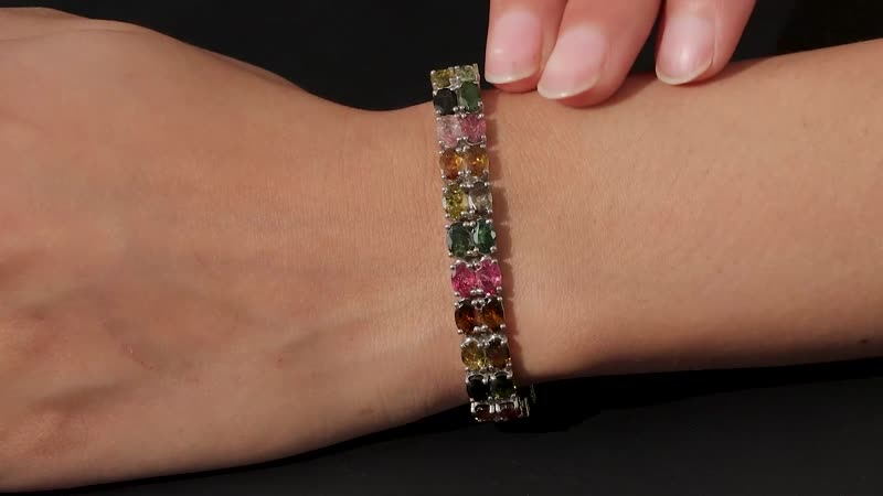 Multi-Tourmaline Double Row Bracelet in Platinum Over Sterling Silver (8.00 In) (19.65 g) 27.25 ctw