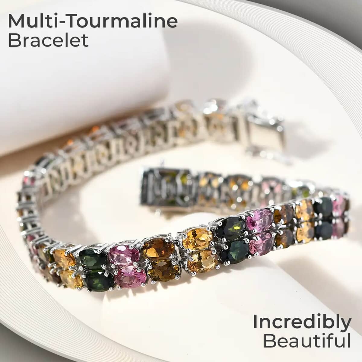 Multi-Tourmaline Double Row Bracelet in Platinum Over Sterling Silver (8.00 In) (19.65 g) 27.25 ctw image number 1