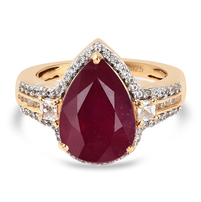 Niassa Ruby (FF), White Zircon Ring in 14K YG Over Sterling Silver (Size 8.0) 6.64 ctw
