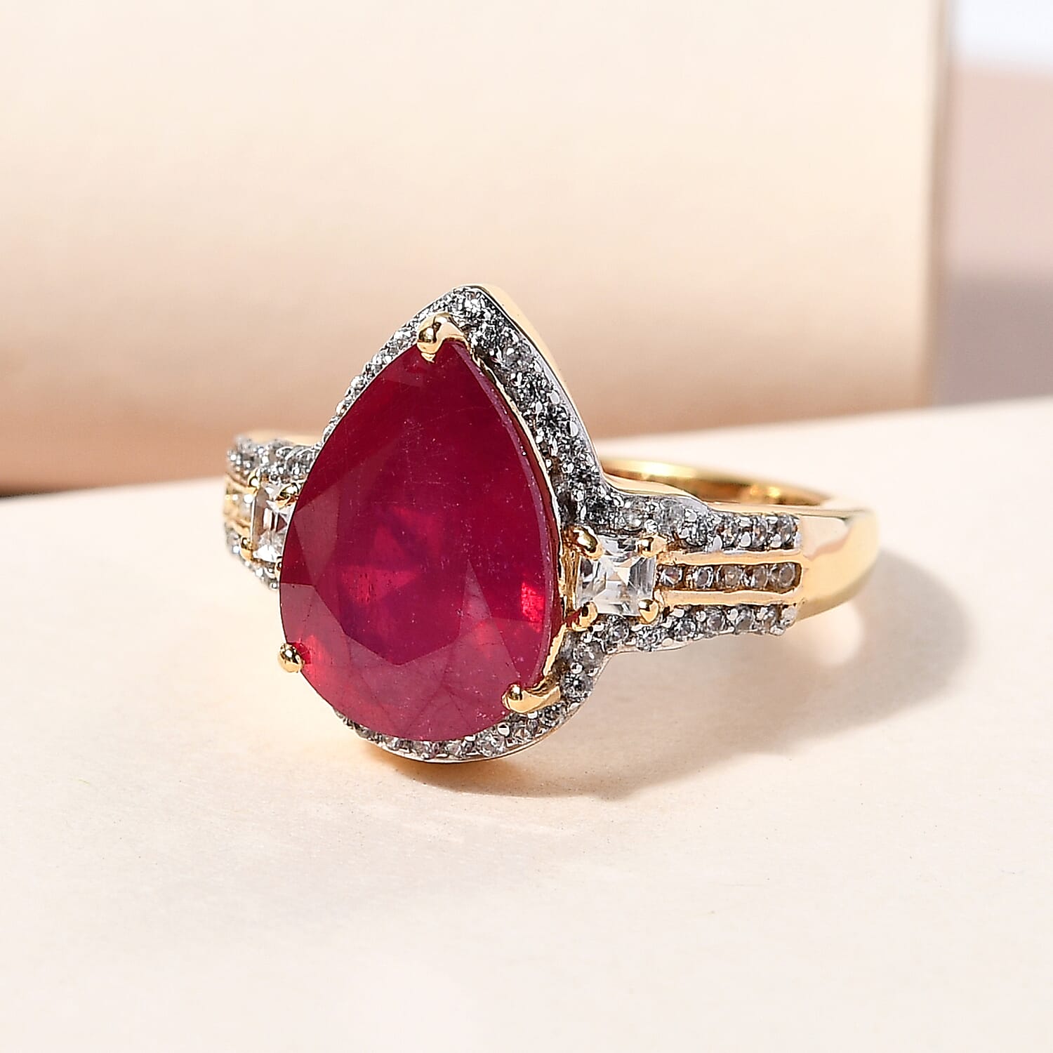 Niassa Ruby (FF), White Zircon Ring in 14K YG Over Sterling Silver (Size 8.0) 6.64 ctw