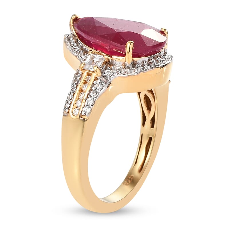 Niassa Ruby (FF), White Zircon Ring in 14K YG Over Sterling Silver (Size 8.0) 6.64 ctw