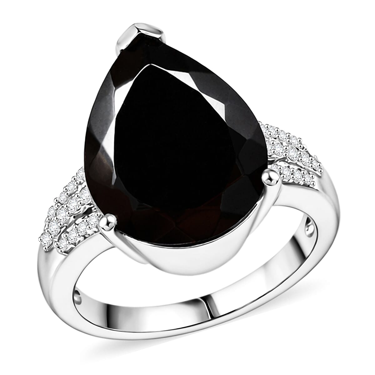 Elite Shungite and White Zircon 5.35 ctw Ring in Platinum Over Sterling Silver (Size 5.5)