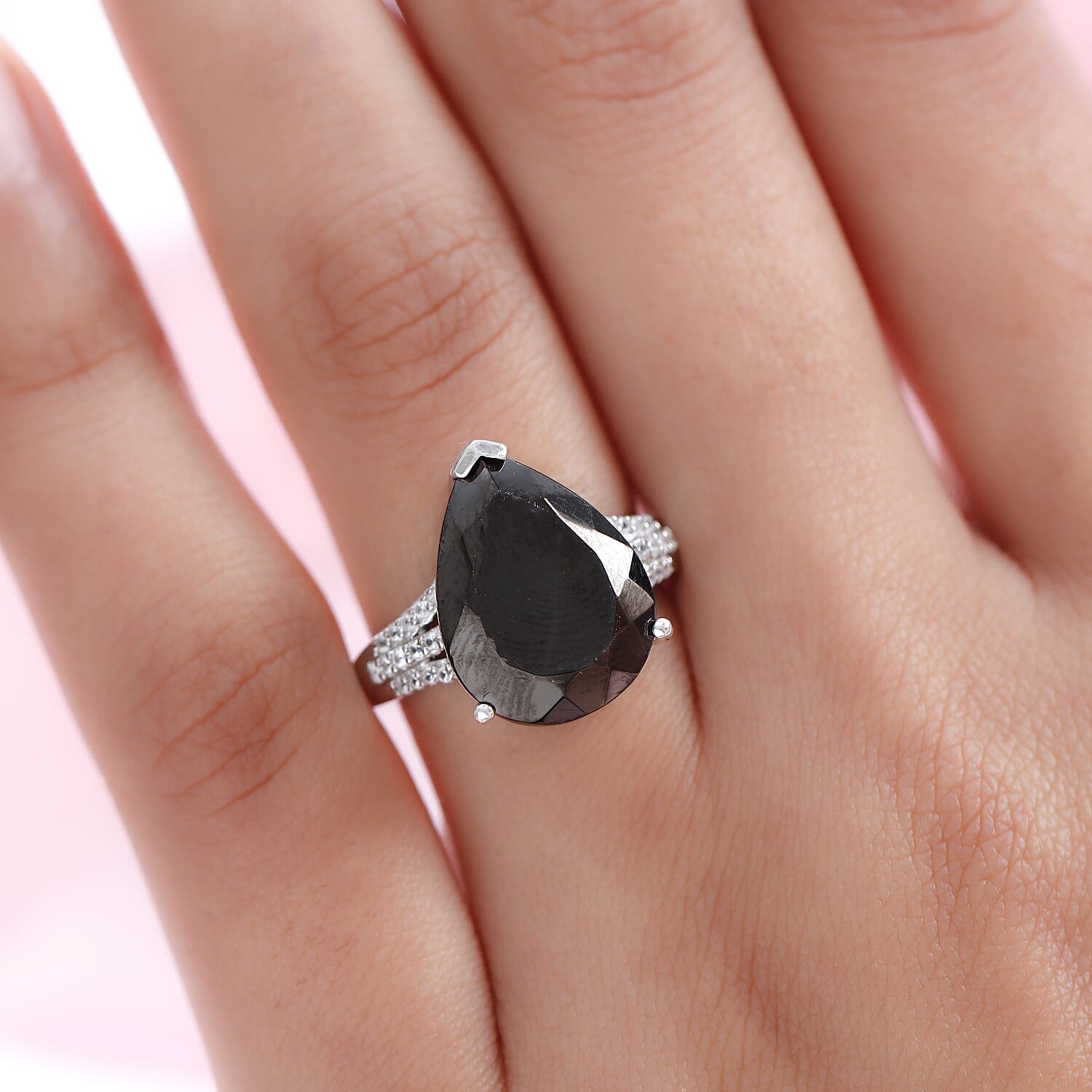 Elite Shungite and White Zircon 5.35 ctw Ring in Platinum Over Sterling Silver (Size 5.5)
