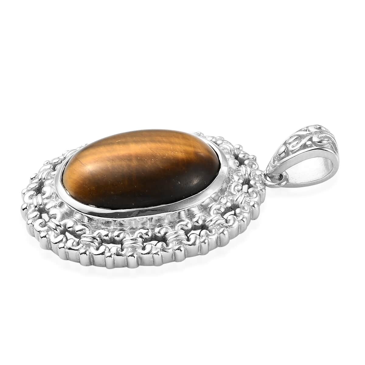 South African Tiger's Eye Solitaire Pendant in Platinum Over Copper 15.75 ctw image number 2