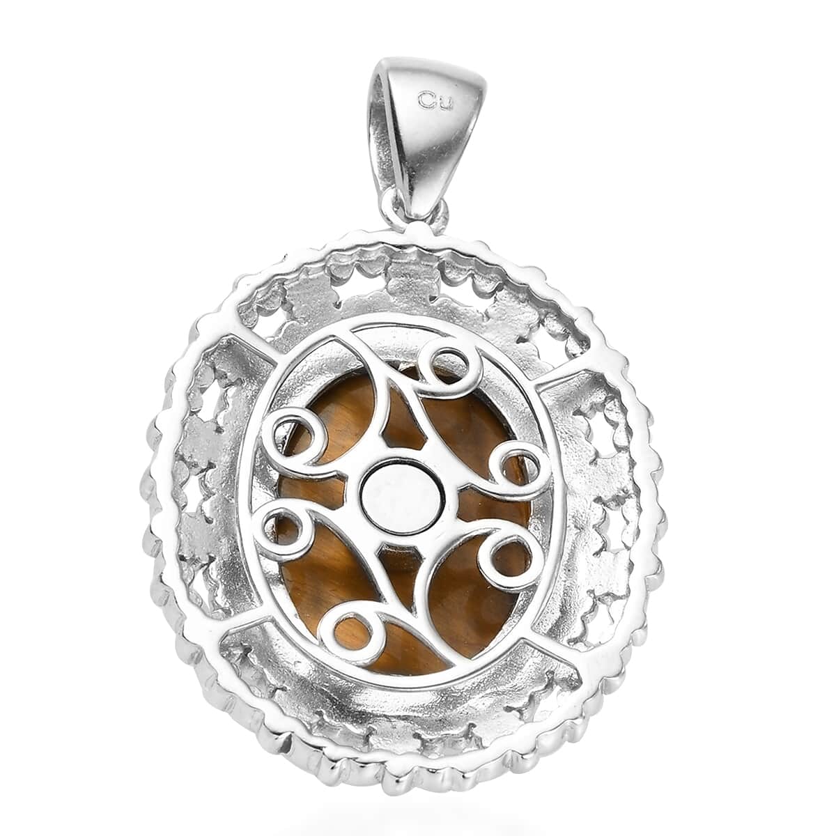 South African Tiger's Eye Solitaire Pendant in Platinum Over Copper 15.75 ctw image number 3