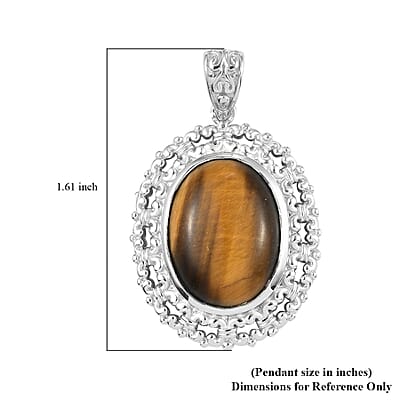 Tiger's Eye Solitaire Pendant without Chain in Platinum Over Copper with Magnet 15.75 ctw