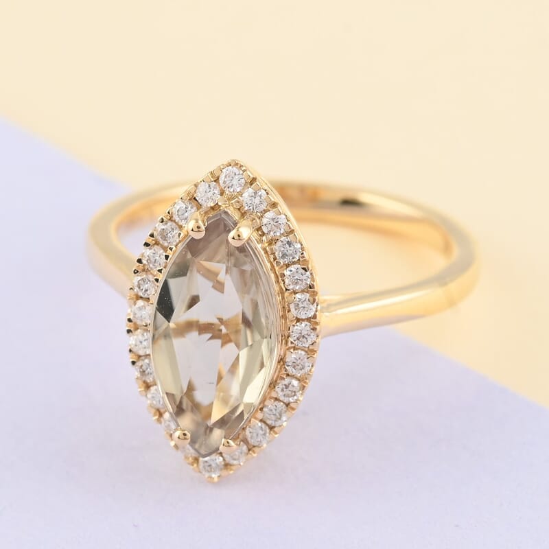 Certified & Appraised Iliana 18K Yellow Gold AAA Turkizite and G-H SI Diamond Halo Ring (Size 6.0) 2.20 ctw