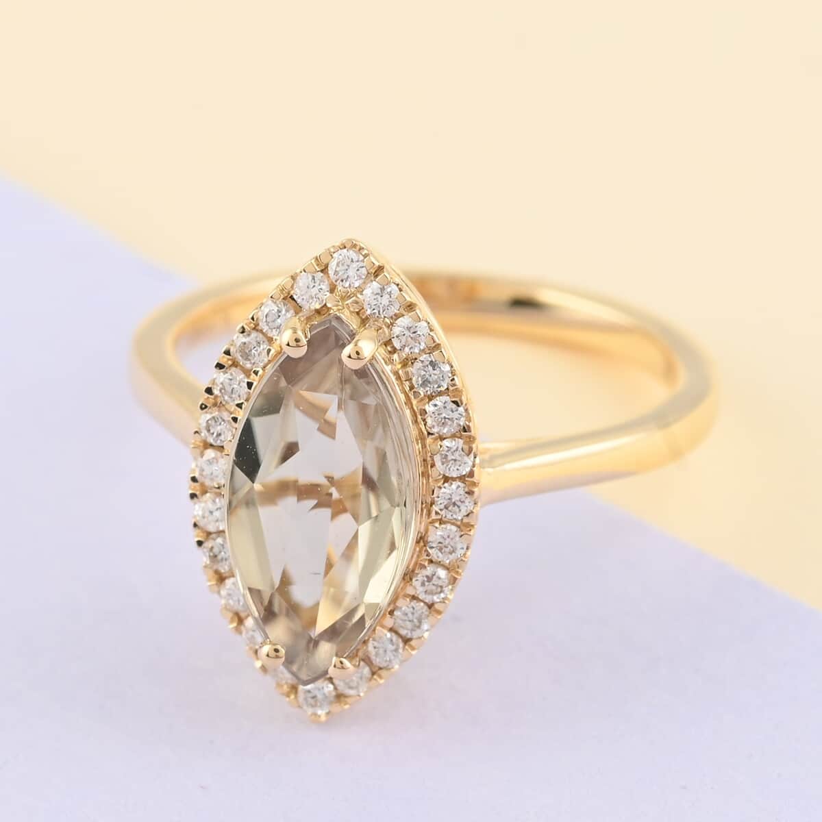 CERTIFIED ILIANA 18K Yellow Gold AAA Turkizite and Diamond G-H SI Halo Ring with Free Appraised Certificate 3.60 Grams 2.25 ctw image number 1