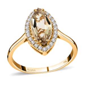 Certified & Appraised Iliana 18K Yellow Gold AAA Turkizite and G-H SI Diamond Halo Ring (Size 7.0) 2.20 ctw