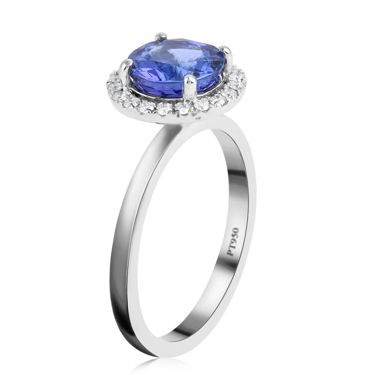 RHAPSODY 950 Platinum AAAA Tanzanite and E-F VS Diamond Halo Ring (Size 8.0) 5.20 Grams 2.15 ctw image number 3