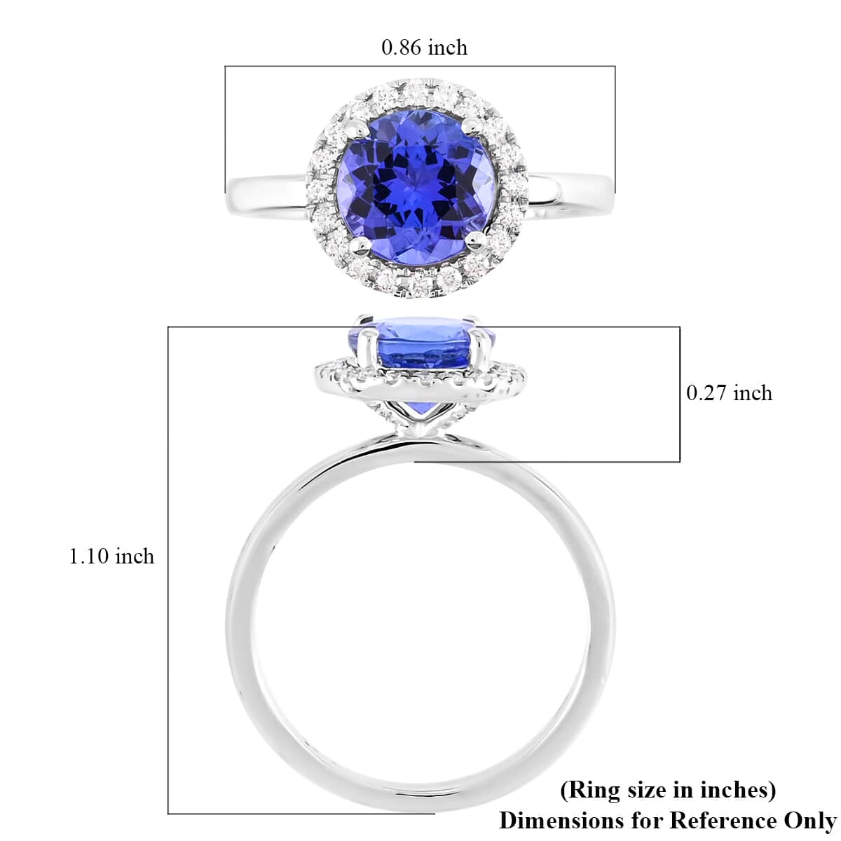 RHAPSODY 950 Platinum AAAA Tanzanite and E-F VS Diamond Halo Ring (Size 8.0) 5.20 Grams 2.15 ctw image number 5