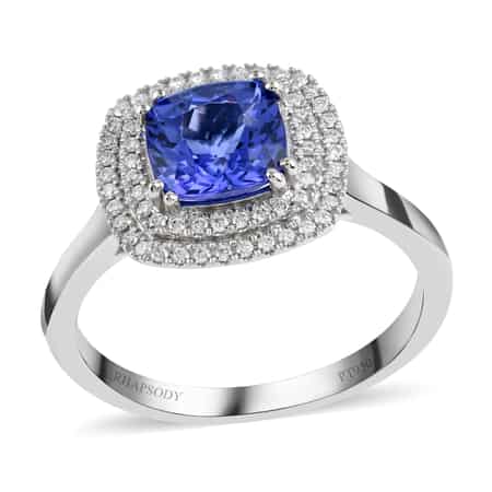 RHAPSODY 950 Platinum AAAA Tanzanite and Diamond E-F VS Double Halo Ring 6.60 Grams 2.00 ctw image number 0