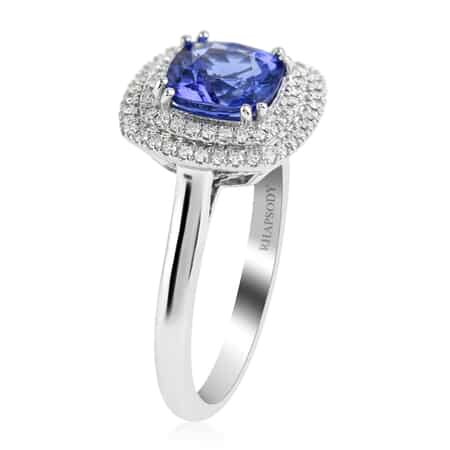 RHAPSODY 950 Platinum AAAA Tanzanite and Diamond E-F VS Double Halo Ring 6.60 Grams 2.00 ctw image number 3