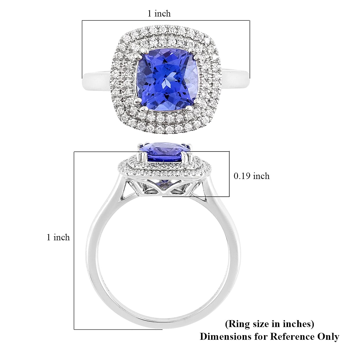 Rhapsody 950 Platinum AAAA Tanzanite and E-F VS Diamond Double Halo Ring (Size 10.0) 6.60 Grams 2.00 ctw