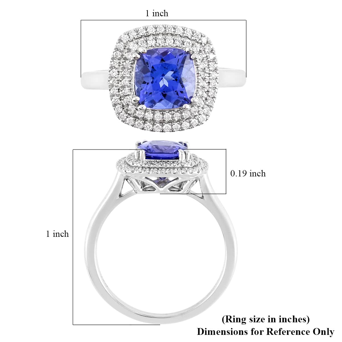 RHAPSODY 950 Platinum AAAA Tanzanite and Diamond E-F VS Double Halo Ring 6.60 Grams 2.00 ctw image number 5