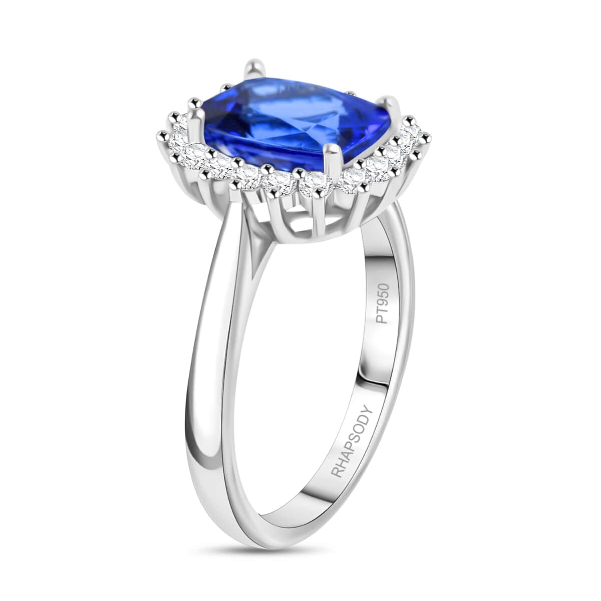 Rhapsody 950 Platinum AAAA Tanzanite and E-F VS Diamond Halo Ring 5.60 Grams 2.60 ctw image number 3