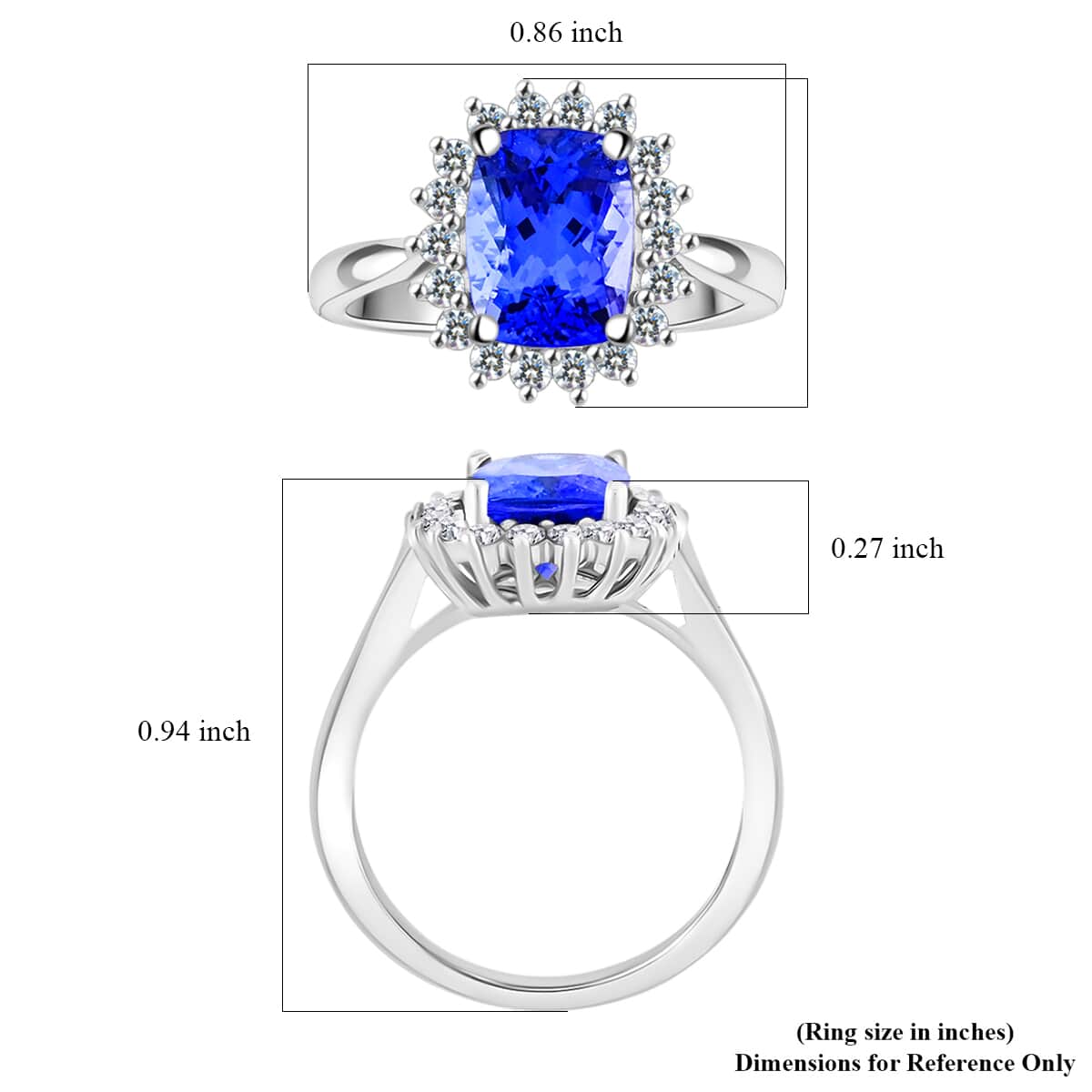 Rhapsody 950 Platinum AAAA Tanzanite and E-F VS Diamond Halo Ring 5.60 Grams 2.60 ctw image number 5