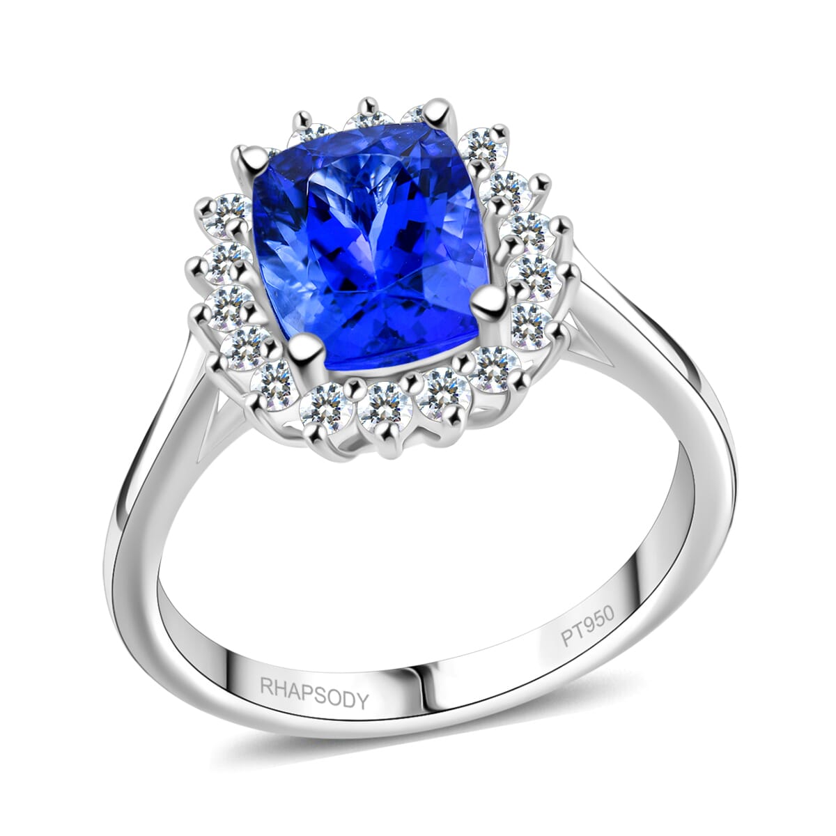 Rhapsody AAAA Tanzanite and E-F VS Diamond 2.60 ctw Halo Ring in 950 Platinum (Size 8.0) 5.60 Grams image number 0