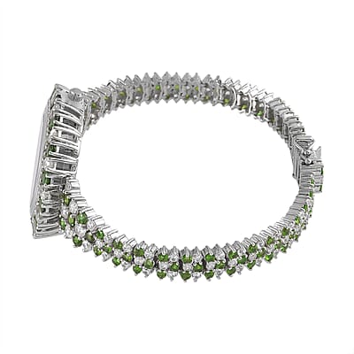 Eon 1962 Swiss Movement Chrome Diopside and Zircon Bracelet MOP Dial Watch in Platinum Over Sterling Silver (7.25 in) 18.15 ctw