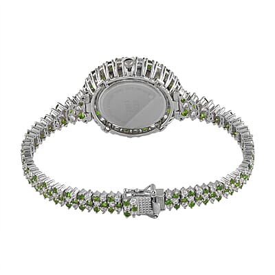 Eon 1962 Swiss Movement Chrome Diopside and Zircon Bracelet MOP Dial Watch in Platinum Over Sterling Silver (7.25 in) 18.15 ctw