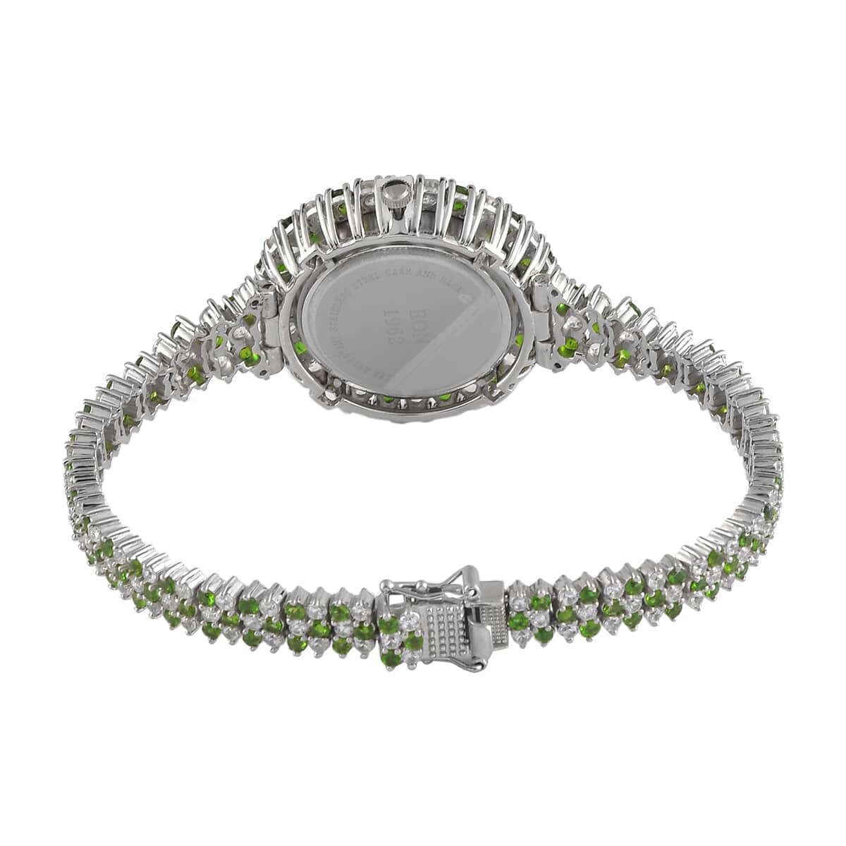 Eon 1962 Swiss Movement Chrome Diopside and Zircon Bracelet MOP Dial Watch in Platinum Over Sterling Silver (7.25 in) 18.15 ctw image number 3