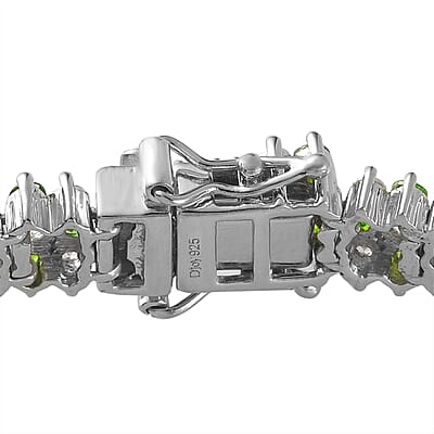 Eon 1962 Swiss Movement Chrome Diopside and Zircon Bracelet MOP Dial Watch in Platinum Over Sterling Silver (7.25 in) 18.15 ctw