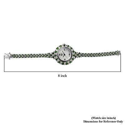 Eon 1962 Swiss Movement Chrome Diopside and Zircon Bracelet MOP Dial Watch in Platinum Over Sterling Silver (7.25 in) 18.15 ctw