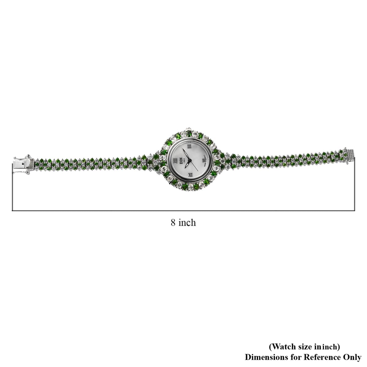 Eon 1962 Swiss Movement Chrome Diopside and Zircon Bracelet MOP Dial Watch in Platinum Over Sterling Silver (7.25 in) 18.15 ctw image number 5