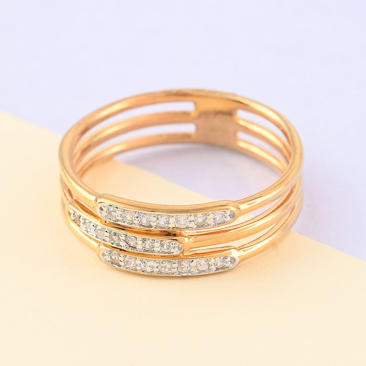 Natural White Zircon Multi Band Ring in 14K Yellow Gold Over Sterling Silver (Size 5.0) 0.30 ctw image number 1