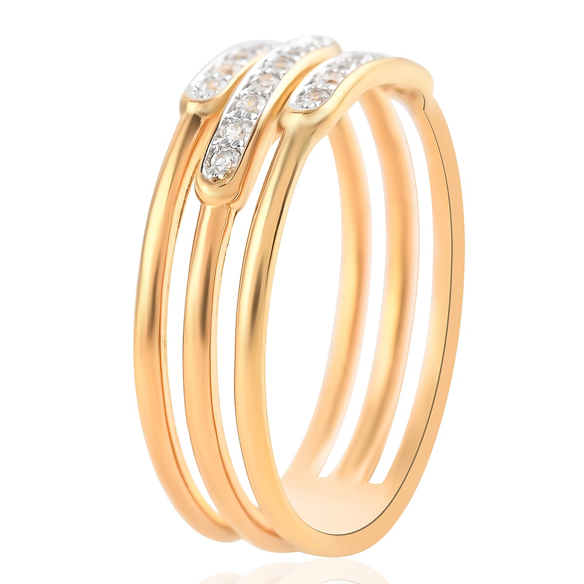 Natural White Zircon Multi Band Ring in 14K Yellow Gold Over Sterling Silver (Size 5.0) 0.30 ctw image number 3
