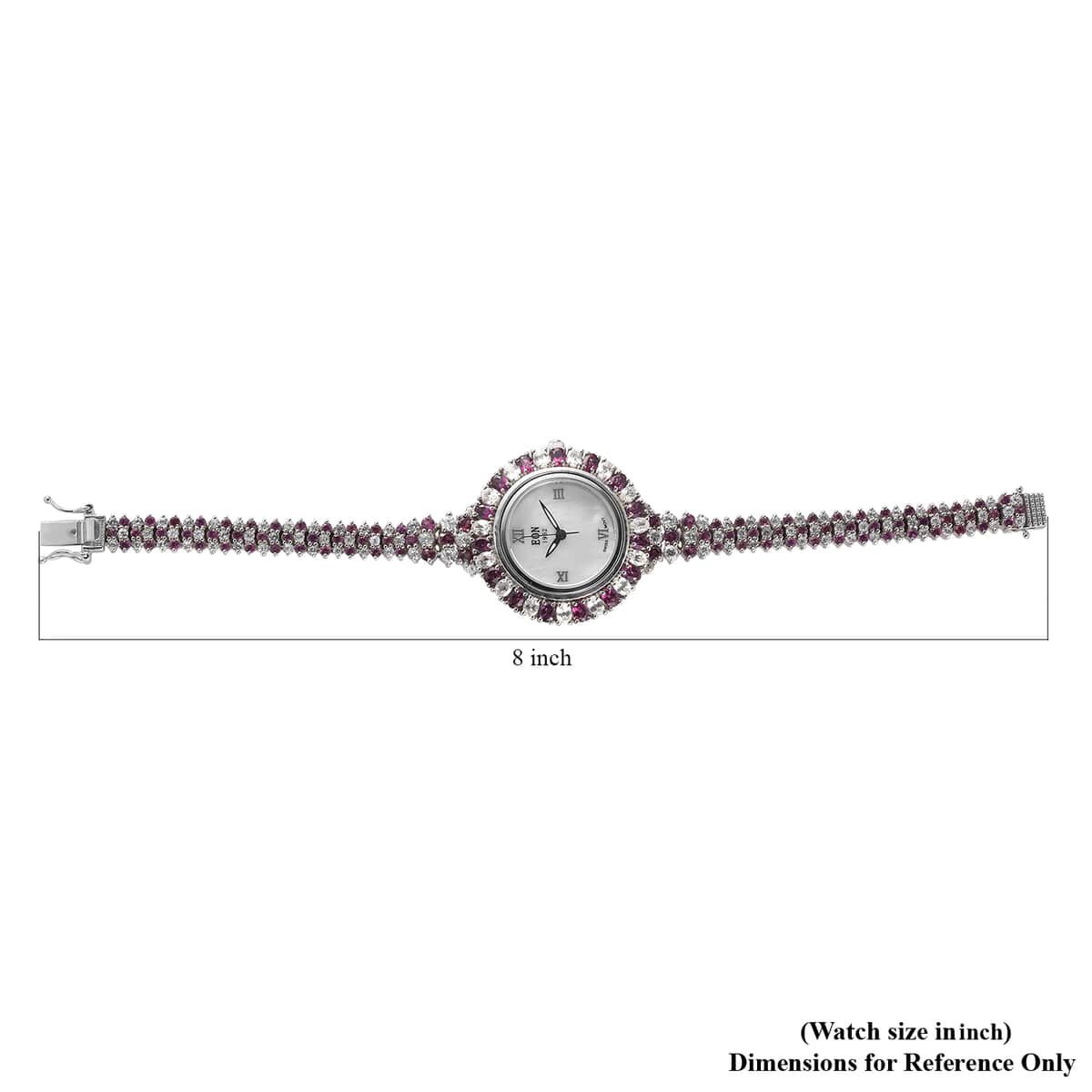 EON 1962 Swiss Movement Orissa Rhodolite Garnet and White Zircon MOP Dial Watch in Platinum Over Sterling Silver (7.25 in) 39.35 Grams 18.85 ctw image number 5