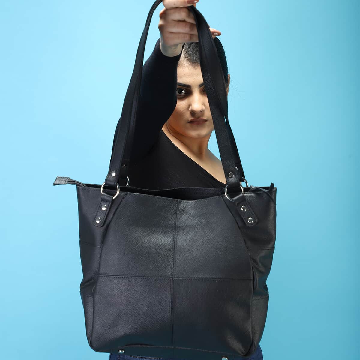 New Age Black Genuine Leather Shoulder Bag (11"x5"x10.5") image number 1