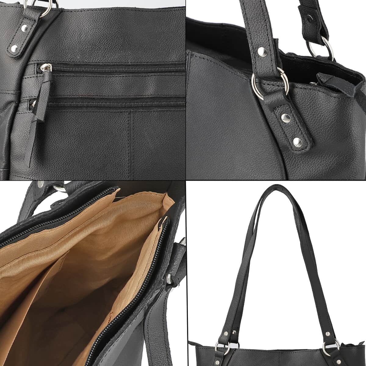 New Age Black Genuine Leather Shoulder Bag (11"x5"x10.5") image number 5