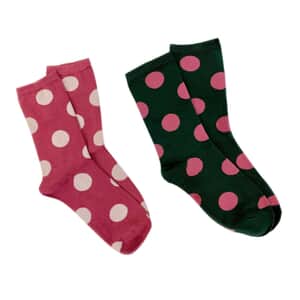 Set of 2 Red and Green Polka Dot Pattern Socks