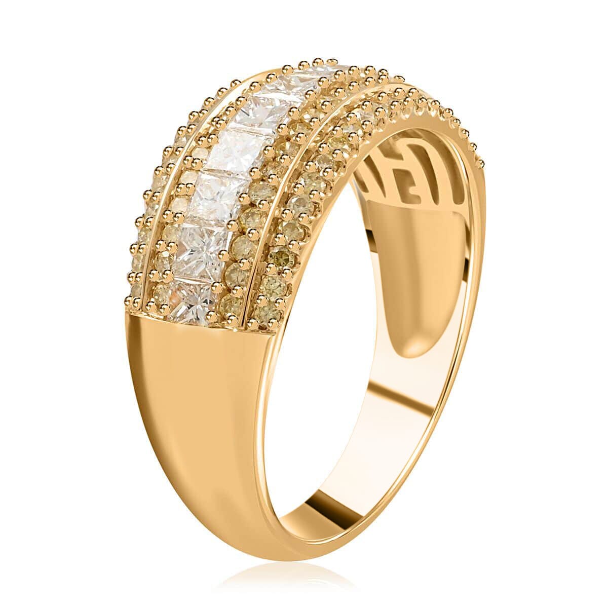 14K Yellow Gold Diamond Ring, Natural Yellow and White Diamond Ring, SI Diamond Ring, Gold Ring, Multi Row Diamond Ring, Gold Wedding Rings 1.00 ctw image number 3